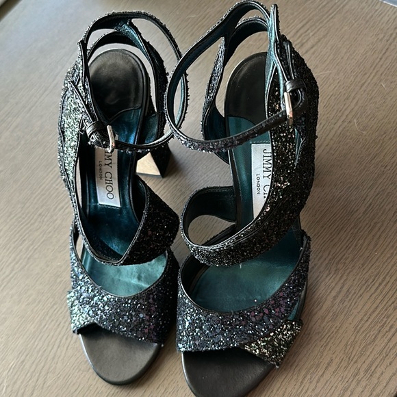 Jimmy Choo Falcon 100 Coarse Glitter Sandals - Picture 2 of 15